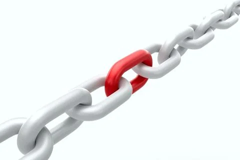 Close-up of white chain with one red link, symbolizing connection, strength.. Stock Illustration