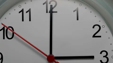 Close-up of a white clock face suggesting the passing of time. Round white clock Stock Footage 99969077