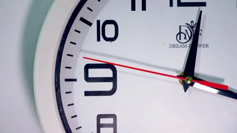 Close-Up of a White Clock With a Red Second Hand on a White Background Stock Footage 337190872
