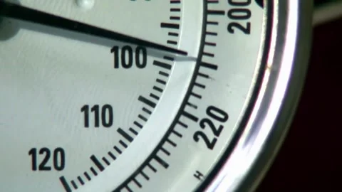 Close-up of a white dial thermometer showing temperature. Stock Footage 295016708