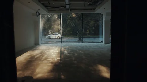 Close up white hall in office light big window building materials builder Stock Footage 95937259