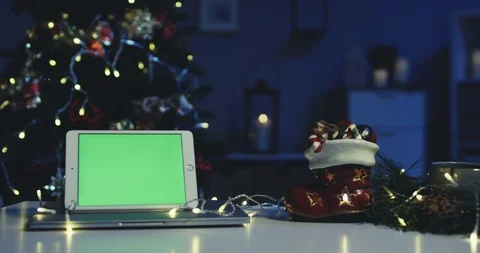 Close up of the white horizontal tablet computer with chroma key screen which Stock-Footage 99807492