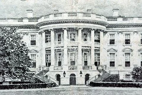 A close up of the white house from the reverse side of 20 twenty dollars bill Foto stock