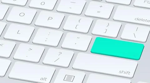 Close up White keyboard Aquamarine button. Concept of New Beautiful close up Stock Illustration