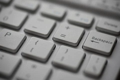 Close-Up of White Keyboard with Focus on Backspace Key and Mathematical Symbo Stock Photos