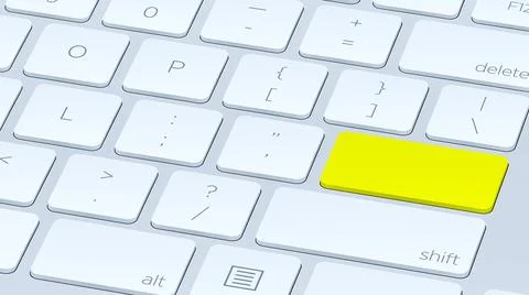 Close up White keyboard Yellow button. Concept of New Beautiful close up Stock Illustration