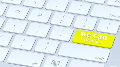 Close up White keyboard Yellow button written we can help you, Stockillustratie