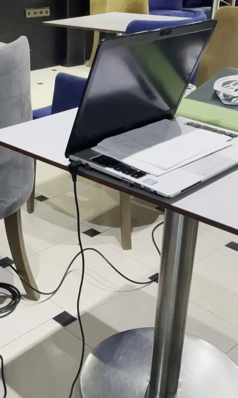 Close-up of White Laptop on Office Table Stock-Footage 332048044