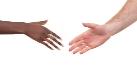 Close up of a white man and black woman's hands having a handshake. Isolated on Stock Footage 161904669