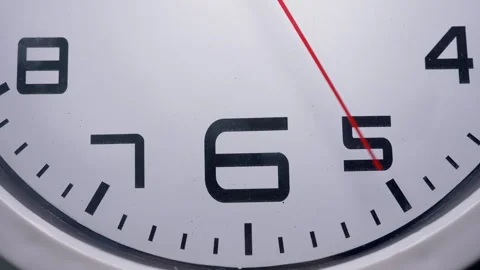 Close-Up of a White Office Clock With a Red Second Hand on White Stock Footage 337790957