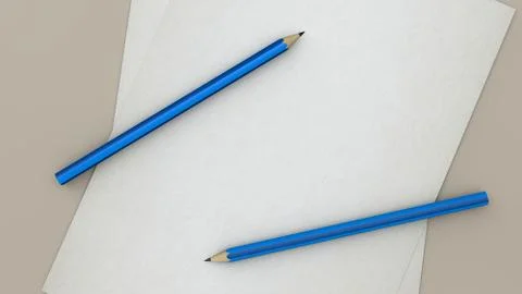 Close up of white paper and two horizontal blue pencil Stock Illustration