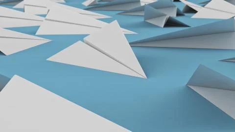 Close Up on White Paper Planes on Blue Surface Stock Illustration