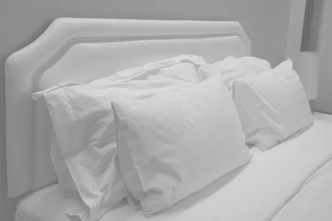 Close up white pillows on the bed. Stock Photos
