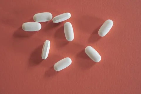 Close up of white pills Stock Photos