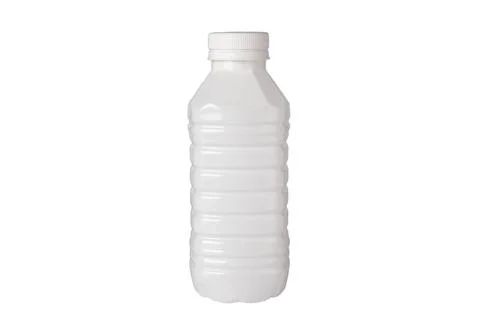 Close up of a white plastic bottle on white background Foto stock
