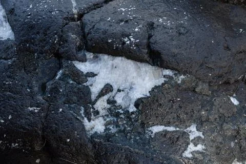 A close-up of a white quartz vein embedded in a dark porous volcanic rock s.. Stock Photos