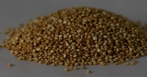 Close-up of a white quinoa with a moving light. Dark footage Stock Footage 152762312