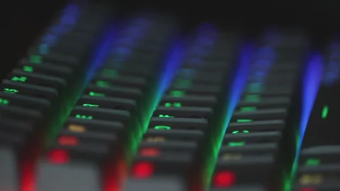 Close Up White RGB Keyboard Lights Rainbow Stock Footage 217697033