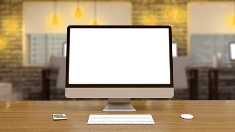 Close-up of white screen on a laptop.,blurred brightly lit office 4k, ultra HD Stock Footage 81361341