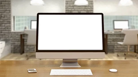 Close-up of white screen on a laptop.,brightly lit office,wood desk 4k, ultra HD Stock Footage 81363414