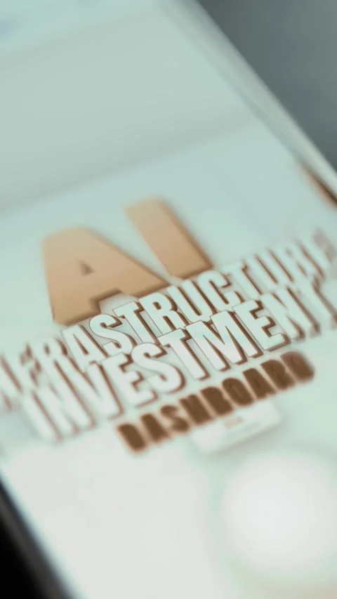 Close white screen with large AI Infrastructure Investment Dashboard typography Stock Footage 342489716