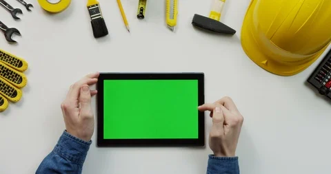 Close up of the white table with building instruments on which man's Caucasian Video stock 96039465