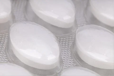 Close up of white tablets in blister pack Stock-Fotos
