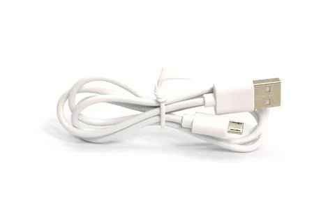 Close up white USB and micro USB cable plug isolated on white background Stock Photos