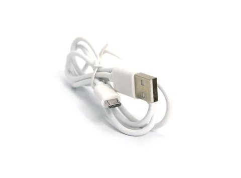 Close up white USB and micro USB cable plug isolated on white background Stock Photos