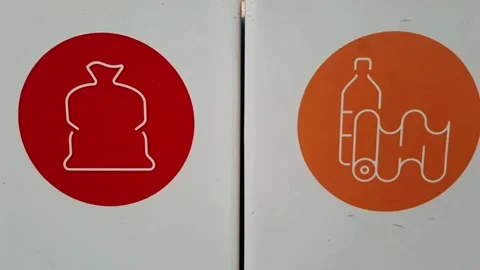 Close-up of white waste containers in a shopping mall Stock Footage 305482928