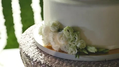 Close Up White Wedding cake Stock Footage 82958199
