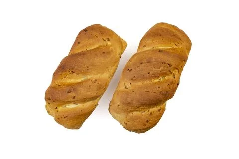 Close up of a white wheat bread crust with sunflower seeds isolated on whit.. 스톡 사진