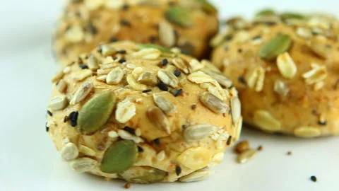 Close up whole grains bun ,  in studio  Chiangmai  Thailand Stock Footage 151187244