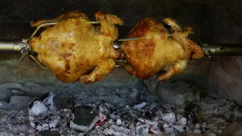 Close-up of whole grilled chicken. Stock Footage 162463776