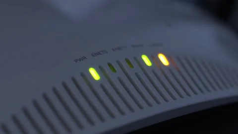 Close up of Wi-Fi 6 or WiFi 802.11ax access point with status LED blinking Video stock 158666203