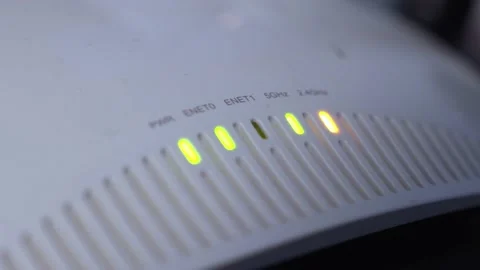 Close up of Wi-Fi 6 or WiFi 802.11ax access point with status LED blinking Stock-Footage 158666204