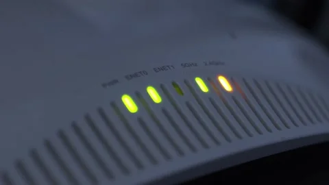 Close up of Wi-Fi 6 or WiFi 802.11ax access point with status LED blinking Stock-Footage 158666214
