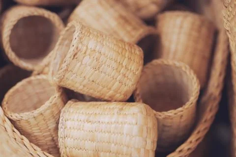 Close up of Wicker basket texture background Stock Photos