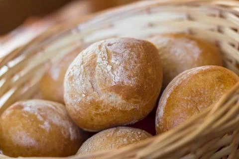 Close up of wicker filled with buns Stock Photos