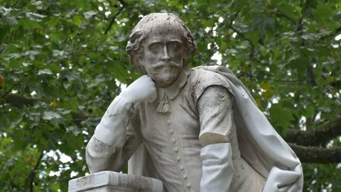 Close up of William Shakespeare's statue Stock Footage 87625775