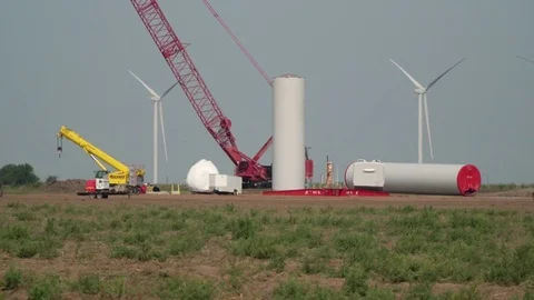 Close up Wind farm construction on the Oklahoma prairie Stockbeeldmateriaal 79811829