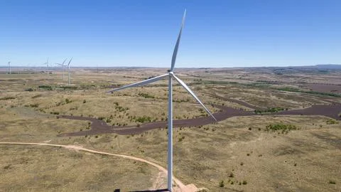Close-up of wind generator aerial view. Stock Photos
