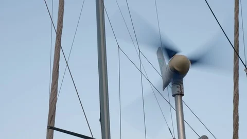 Close up of wind generator producing electricity for yachts equipment Stock Footage 104305060