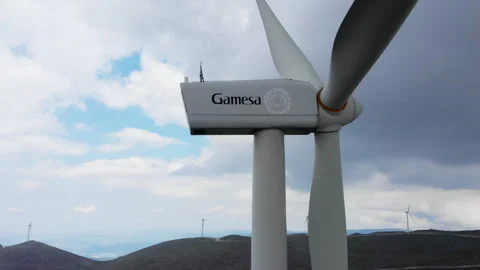 Close-Up of Wind Turbine Blades Rotating on Vermio Mountain Stock Footage 333626967