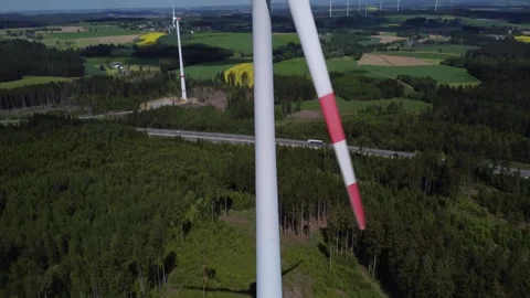 Close to Wind Turbine Disclosure drone shot Stock Footage 335760078