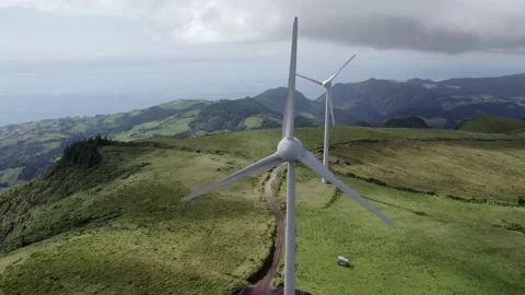 Close-up of a wind turbine park. Wind turbine aerial view from above above the Video stock 219472467