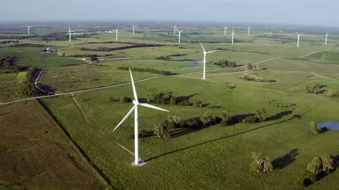 Close up of Wind Turbine Spin in Rural Field Stock Footage 75797972