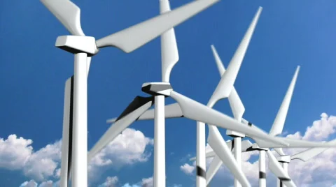 Close up of wind turbines with clouds in the background - 11. HD720p. Vidéo 364689