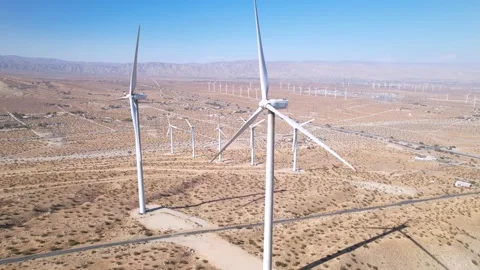 Close Wind Turbines in San Gorgonio Pass, 4K Stock Footage 201646949