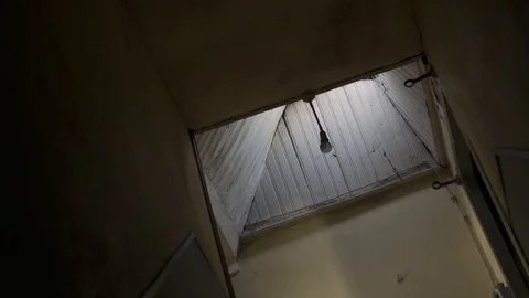 Close up of window on ceiling in building hall, Portugal Stock Footage 128965273